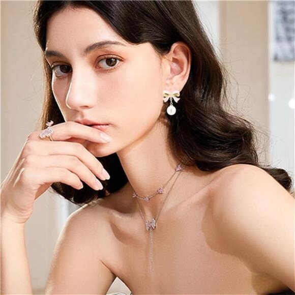 Bowknot Earrings | Resin & 925 Sterling Silver | Dainty Gift for Women - Picture 2 of 6